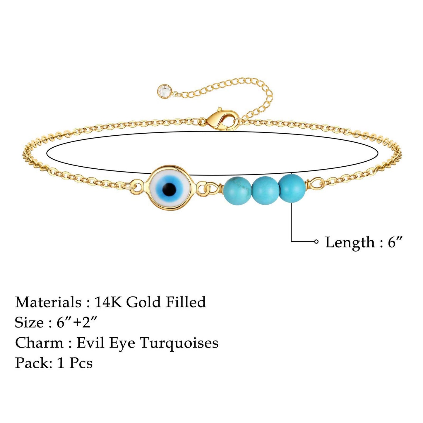 Devil's Eye Turquesa Turquesa Bracelet [acero inoxidable, 18k dorado chapado]