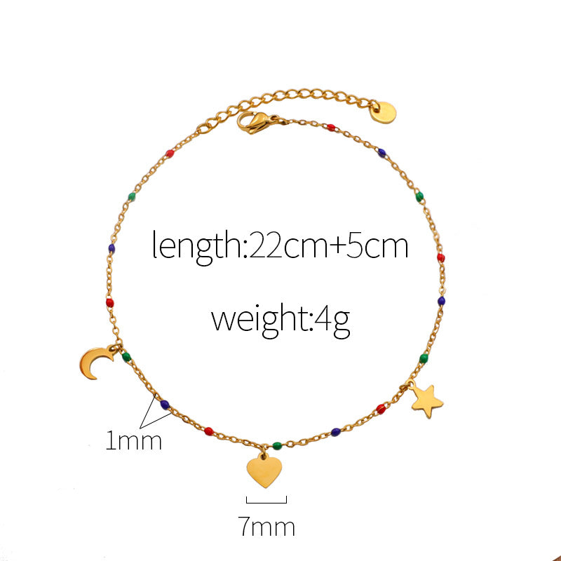 Star Moon Heart Shape Anklet [304 acero inoxidable]