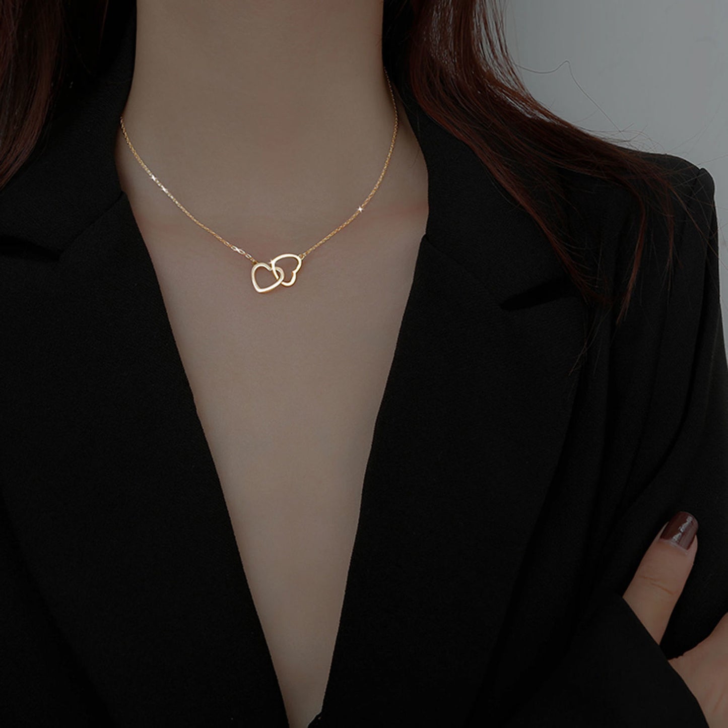 Hollow Double Heart [304 Stainless Steel,18K Gold Plated]