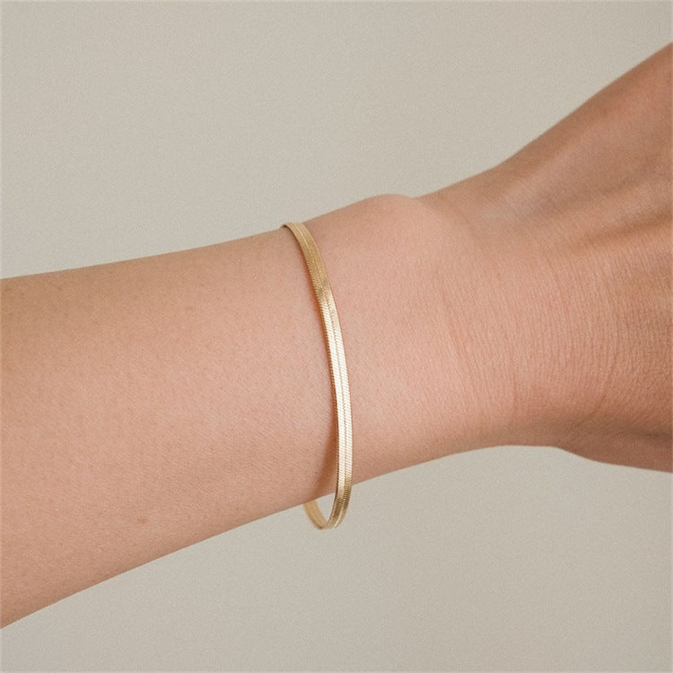 Flat Snake Chain Bracelet [ Stainless Steel, 14K Gold Plated]