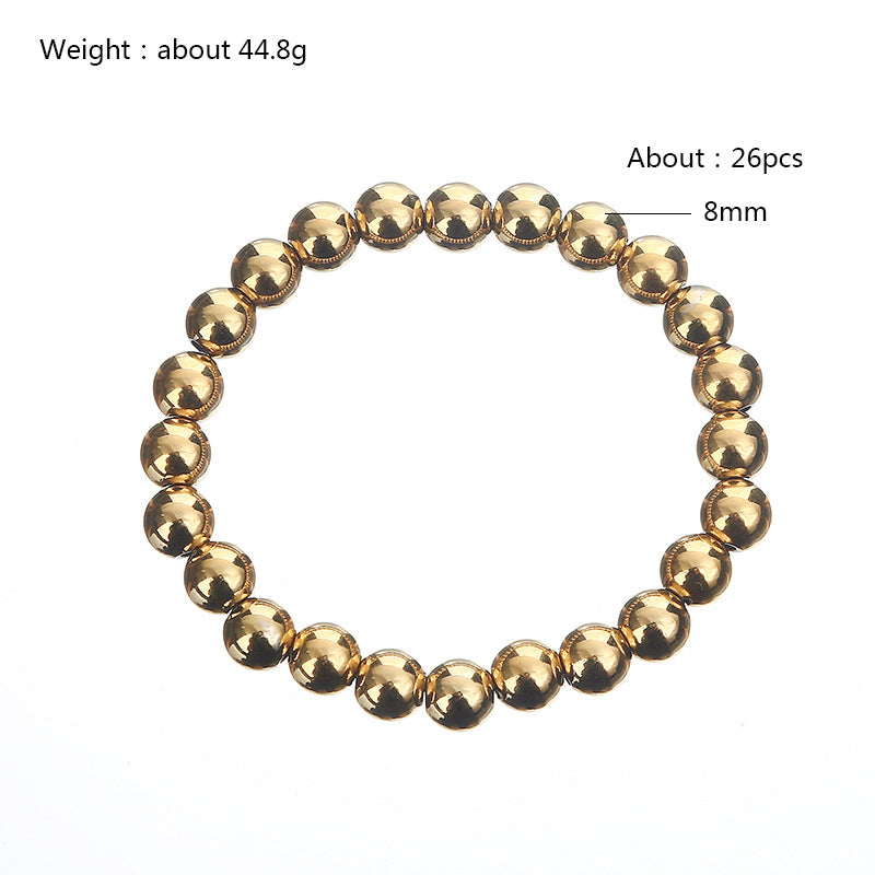 Elastic Beaded Bracelet [304 Stainless Steel, 18K Gold Plated]