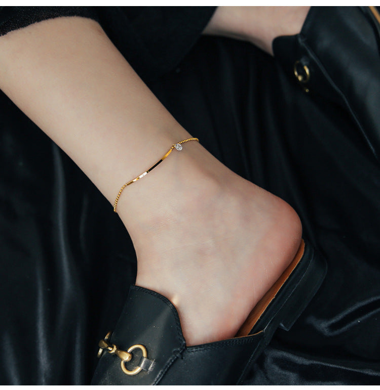 Simple zircon Anklet [Stainless Steel]