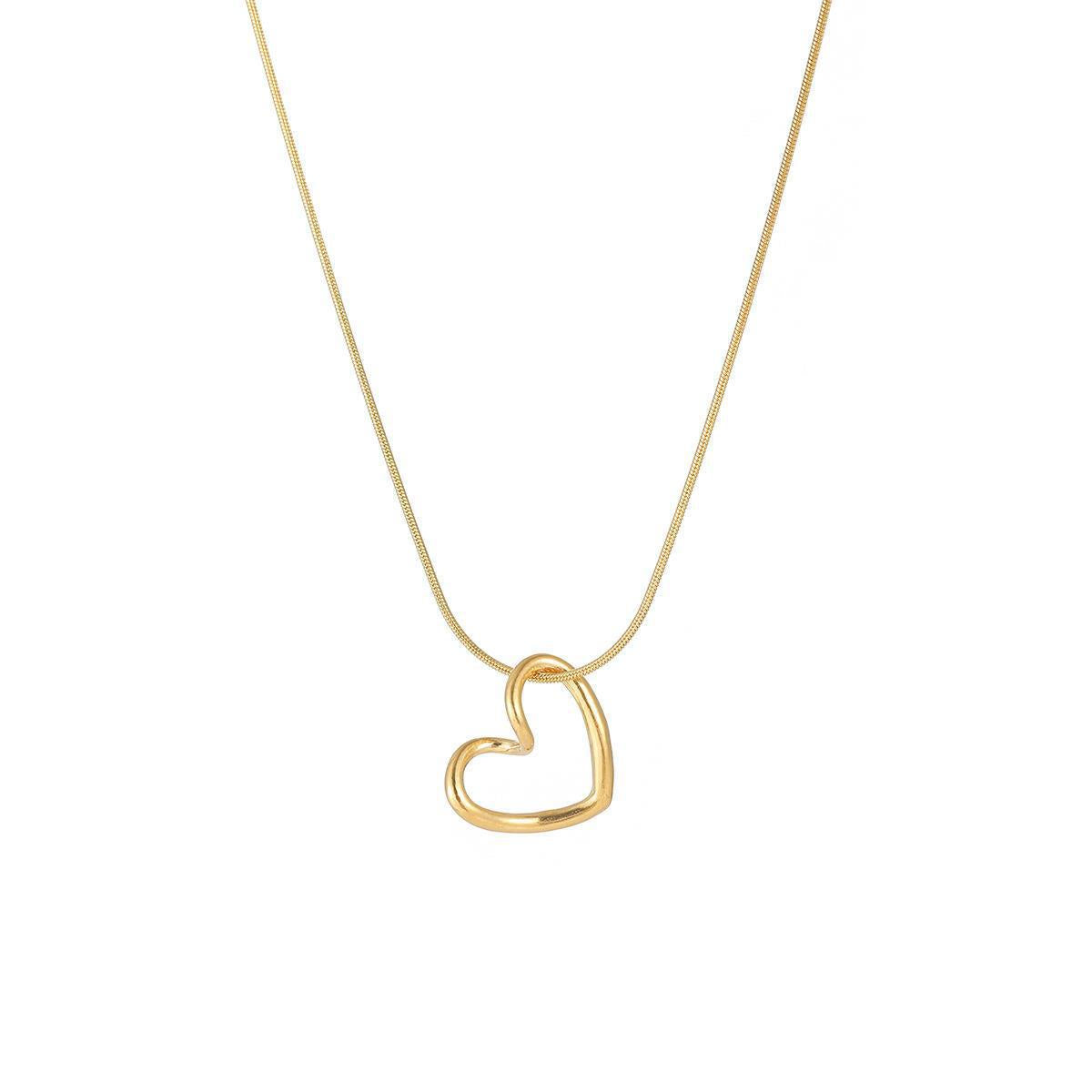 Hollow Heart Necklace [304 Stainless Steel,18K Gold Plated]