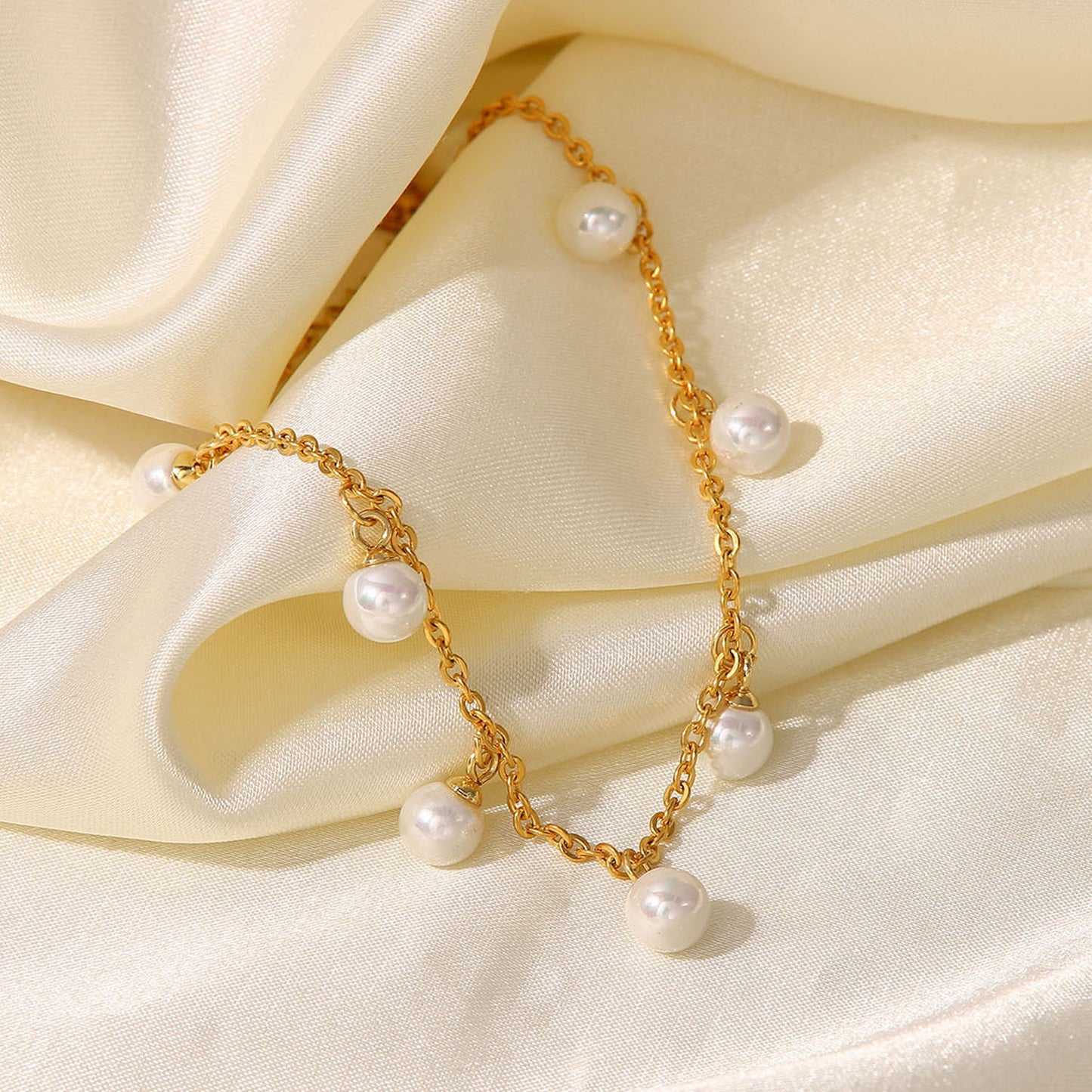 Anklet perle perle [acciaio inossidabile, oro 18K placcato]