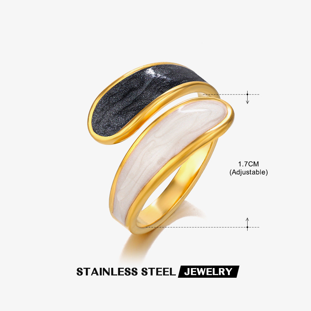 Retro Novelty Enamel Resin Ring [304 Stainless Steel 18K Gold Plated]