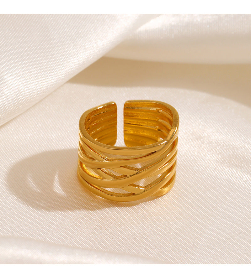 Cross Lines Open Ring [304 Stainless Steel 18K Gold Plated]