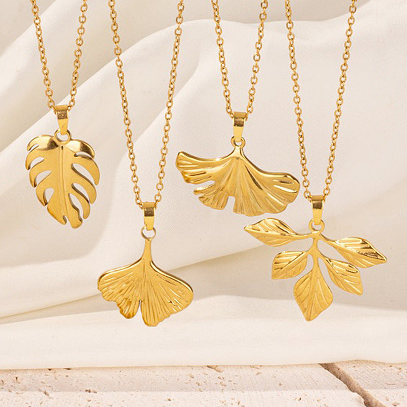 Leaves Pendant Necklace [304 Stainless Steel,18K Gold Plated]