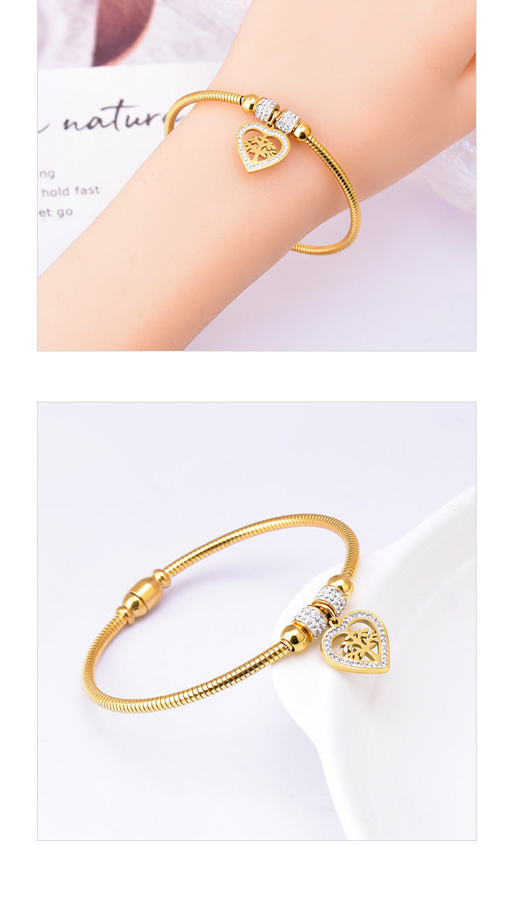 Tree/Eye/Flower Bracelets Bangle [304 Stainless Steel,18K Gold Plated]