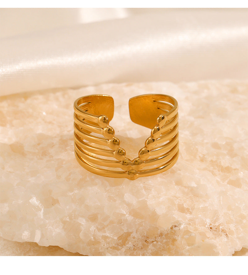 V Shape Open Ring [304 Stainless Steel 18K Gold Plated]