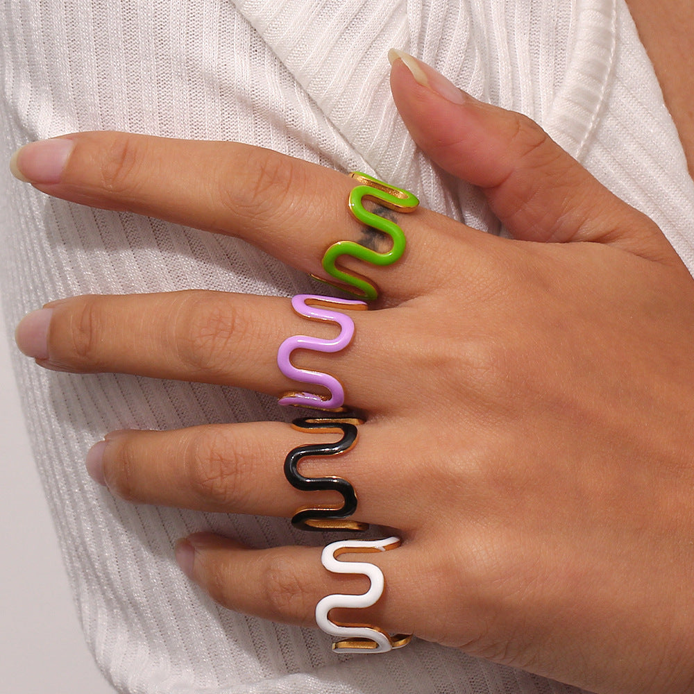 stainless steel simple style geometric enamel plating rings