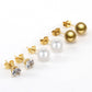 Round Artificial Pearls Zircon Earrings [304 Stainless Steel,18K Gold Plated]