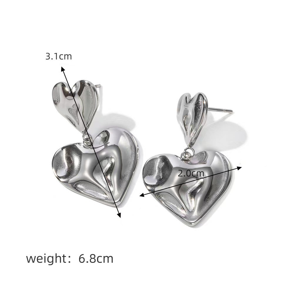 Double Heart Drop Earrings [304 Stainless Steel]