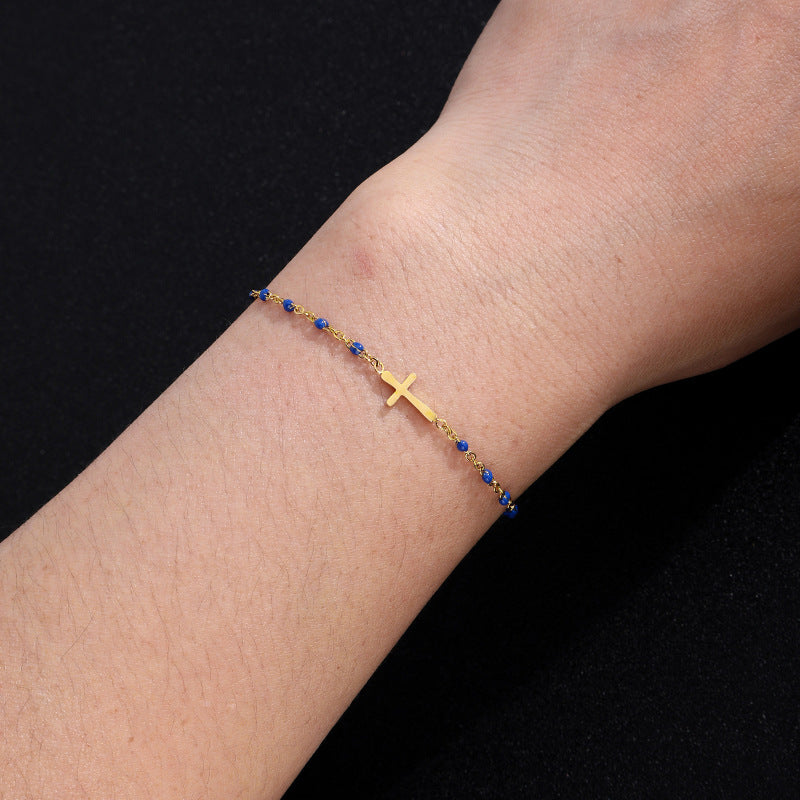 Cross Small Stones Bracelet [Stainless Steel]