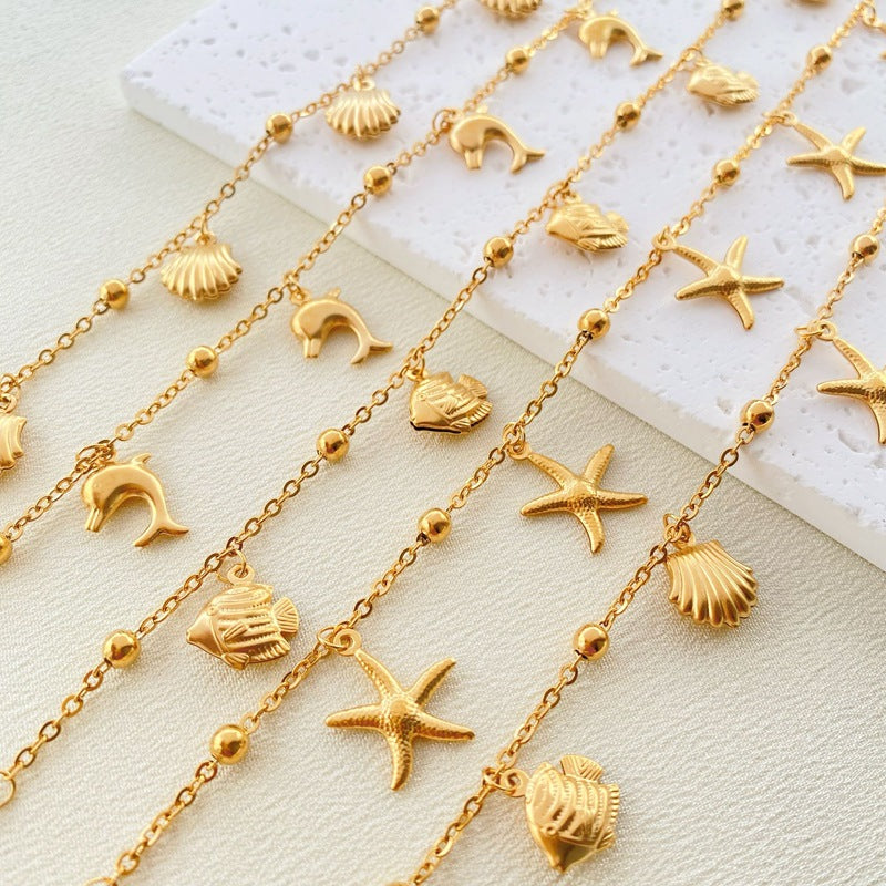 Starfish dolphin Shell Anklet [ Stainless Steel, 18K Gold Plated]