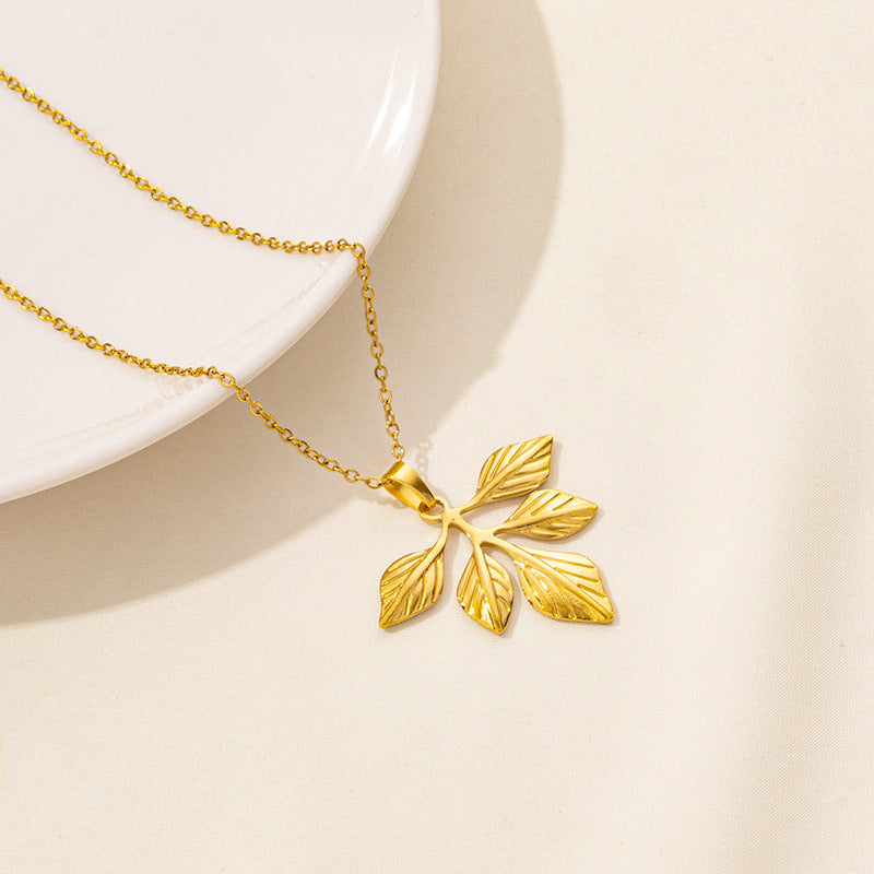 Leaves Pendant Necklace [304 Stainless Steel,18K Gold Plated]