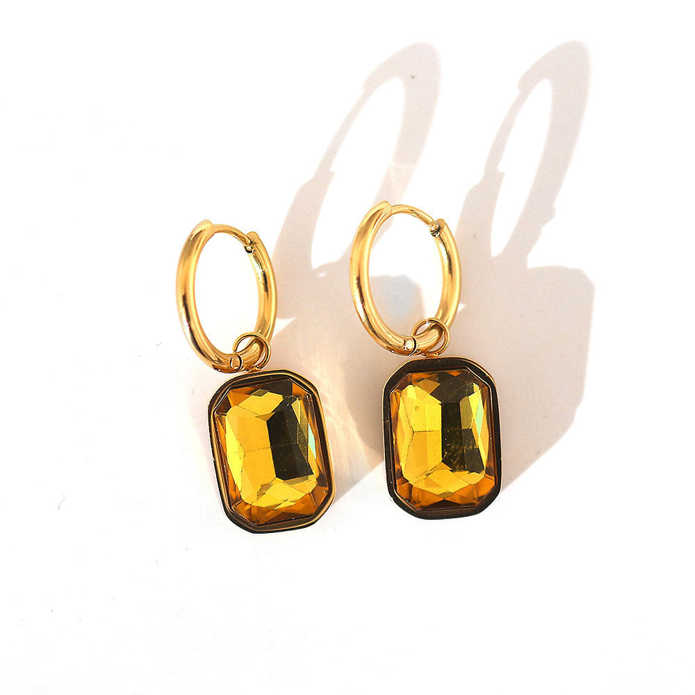 Square Inlay Zircon Drop Earrings [304 Stainless Steel]