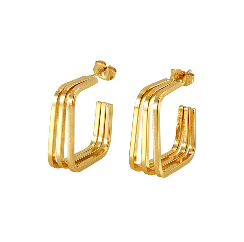 Geometric Solid Color  Hoop Earrings [304 Stainless Steel,18K Gold Plated]