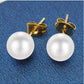 Round Artificial Pearls Zircon Earrings [304 Stainless Steel,18K Gold Plated]