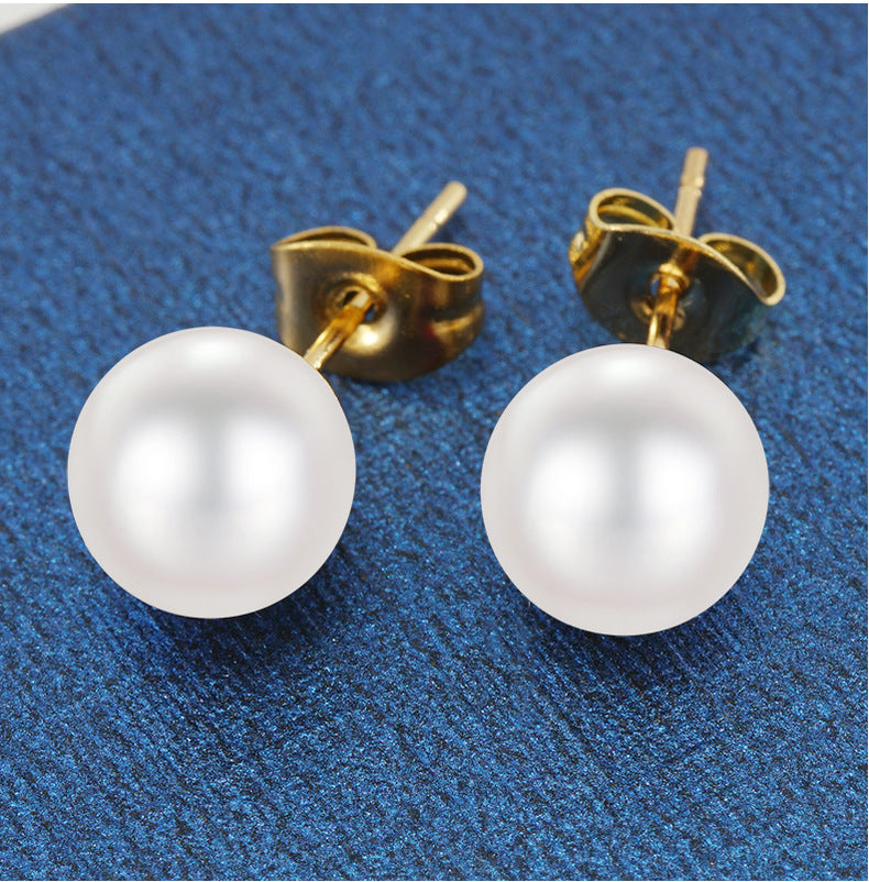 Round Artificial Pearls Zircon Earrings [304 Stainless Steel,18K Gold Plated]