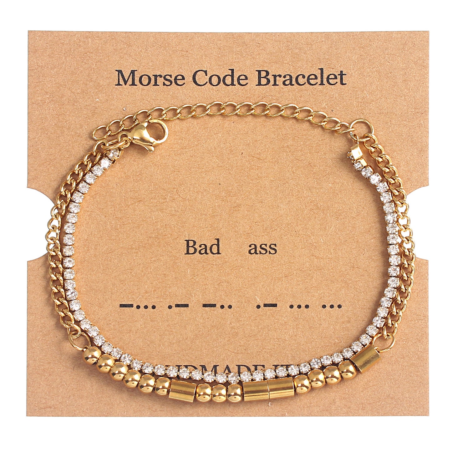 Letter Rhinestones Chain Card Bracelets [304 Stainless Steel,18K Gold Plated]