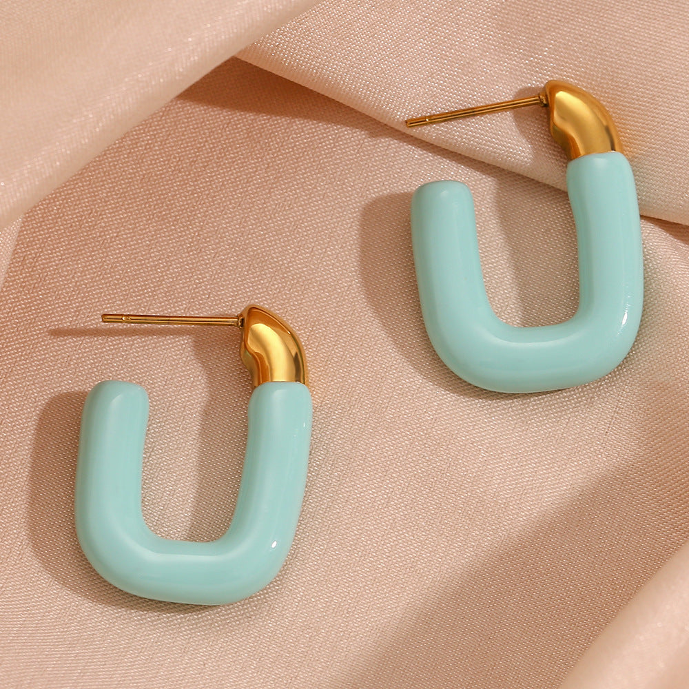 Pastel U Shaped Earrings [304 Stainless Steel,18K Gold Plated]