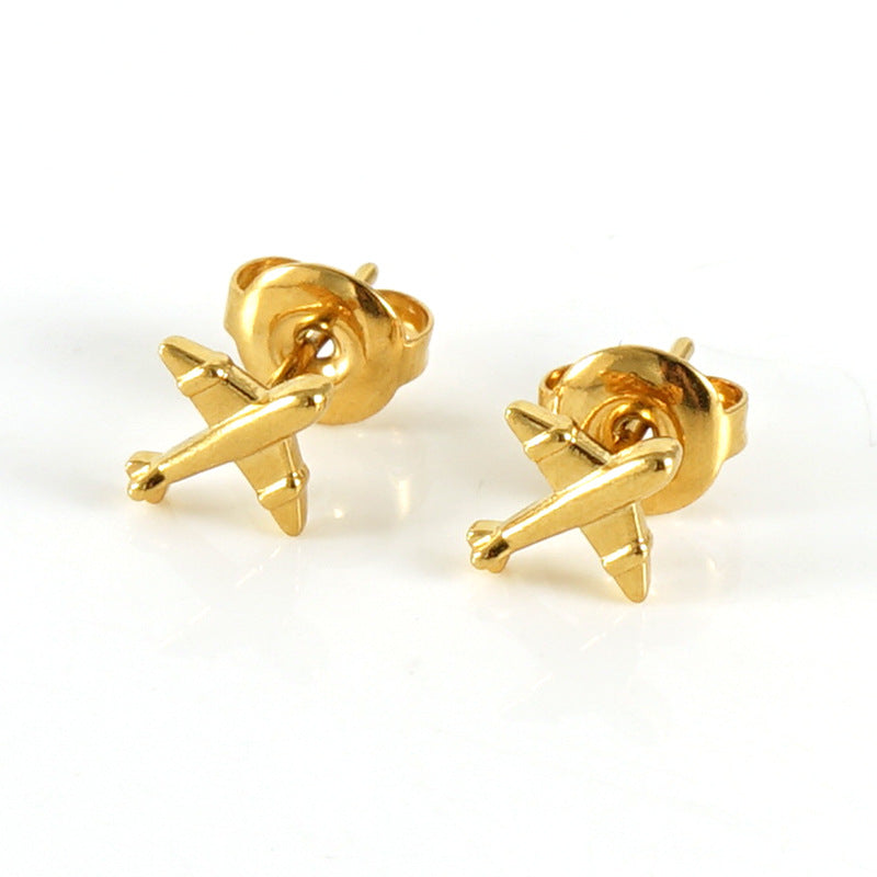 Star Heart Shape Airplane Earrings [304 Stainless Steel,18K Gold Plated]