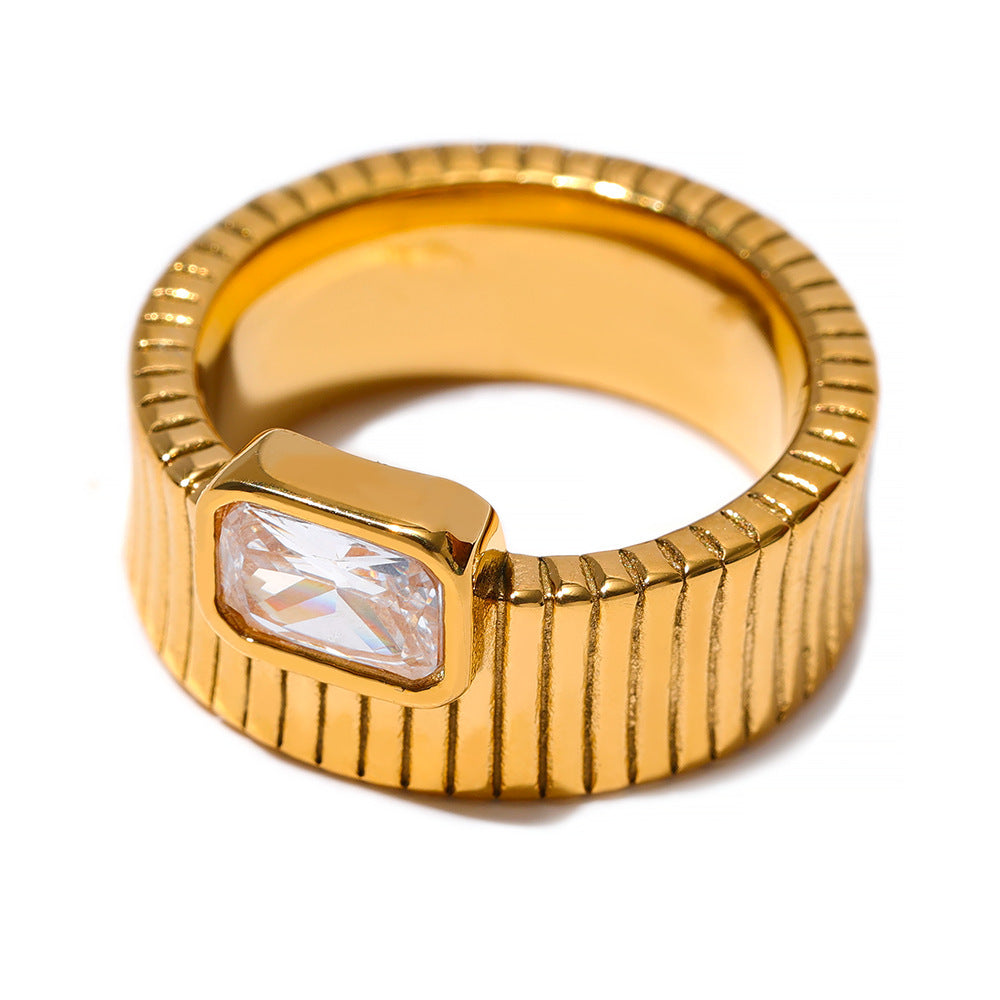 Retro Plating Square Zircon Ring [304 Stainless Steel 18K Gold Plated]