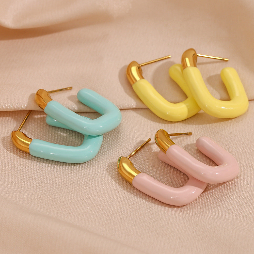 Pastel U Shaped Earrings [304 Stainless Steel,18K Gold Plated]