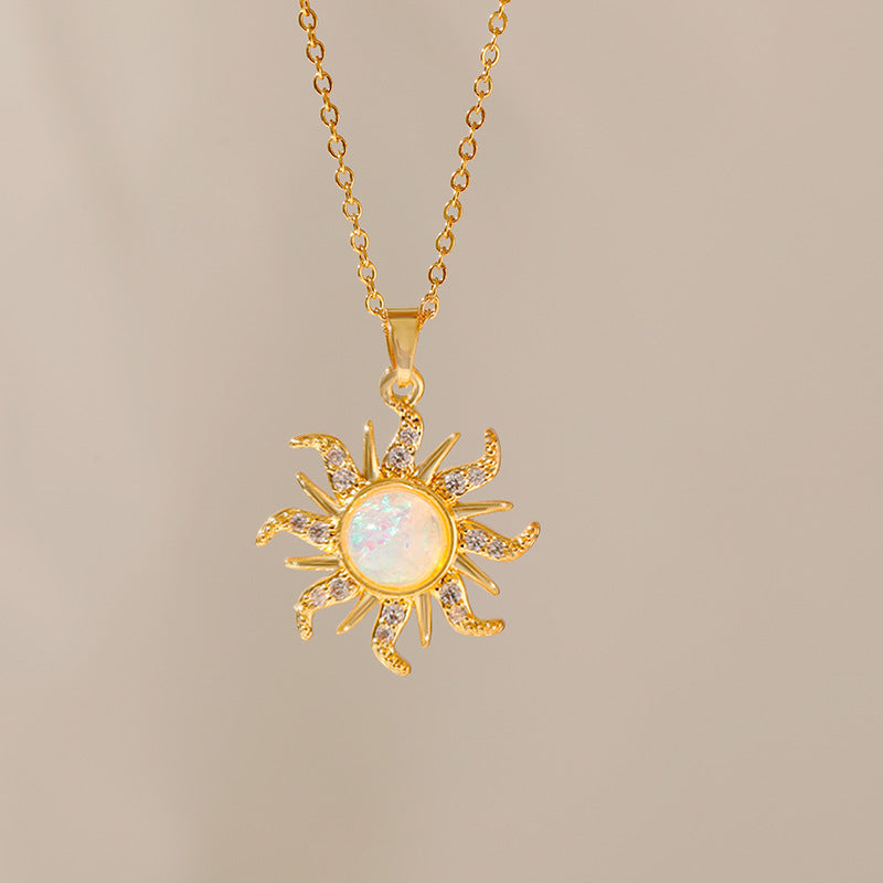 Sun Opal Pendant Necklace  [304 Stainless Steel]