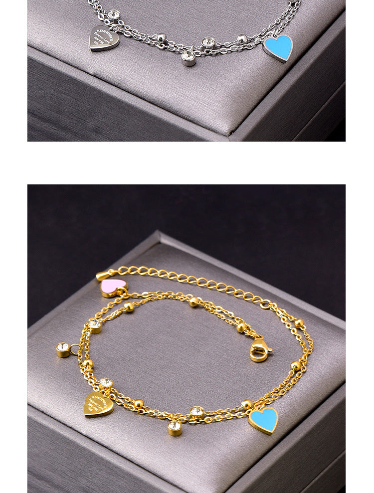 Heart Shape Epoxy Anklet [304 Stainless Steel, 18K Gold Plated]