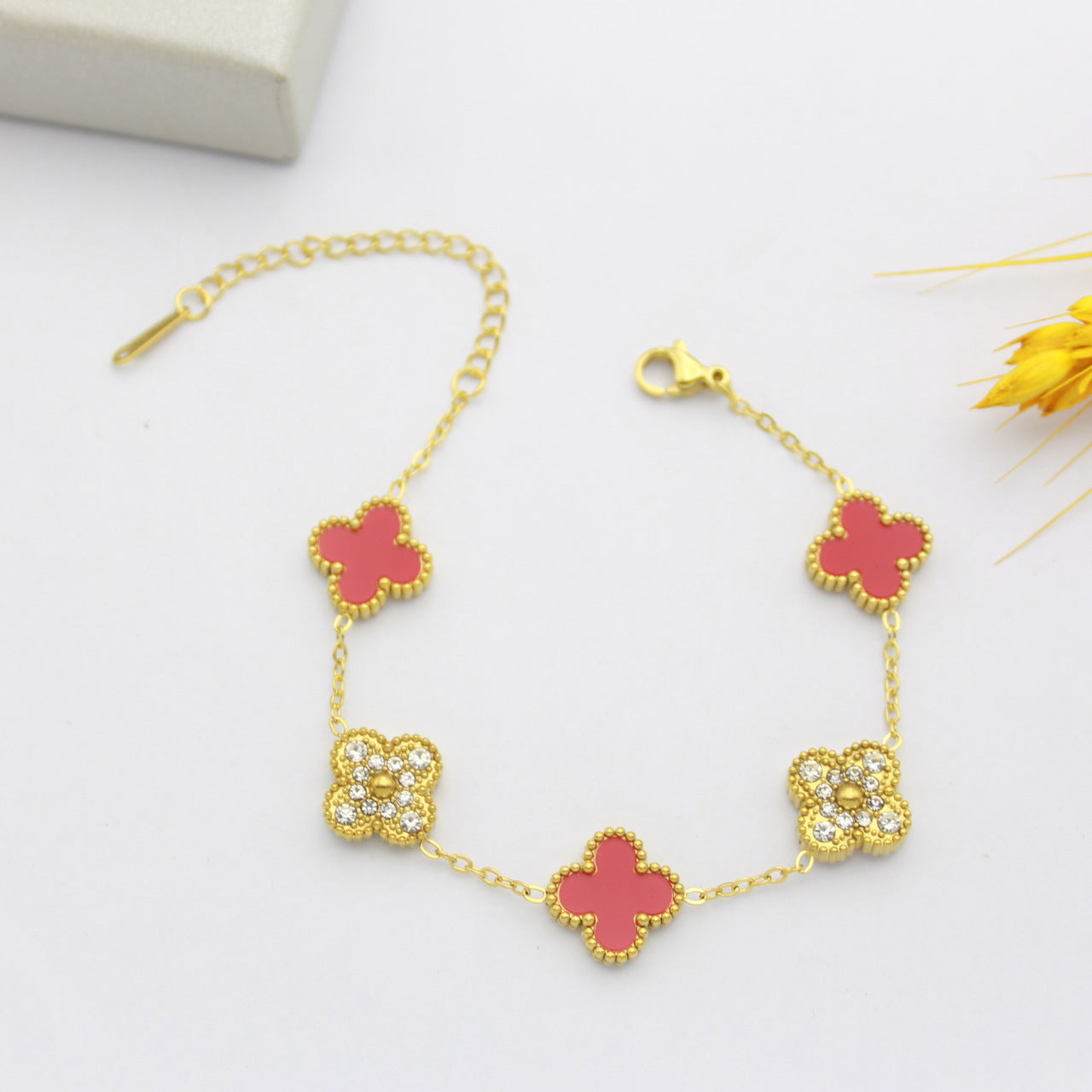 Four Leaf Clover Zircon Bracelets [304 Stainless Steel,18K Gold Plated]