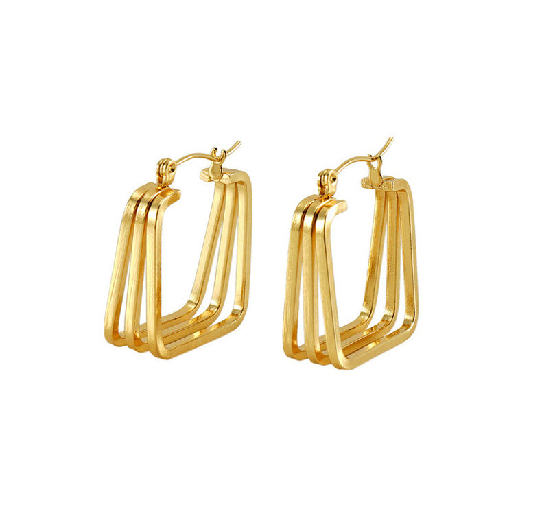 Geometric Solid Color  Hoop Earrings [304 Stainless Steel,18K Gold Plated]