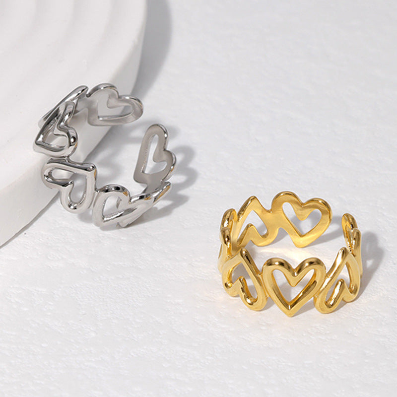 Hollow Heart Open Ring [304 Stainless Steel 18K Gold Plated]