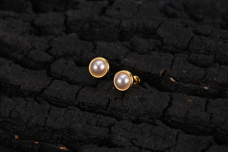 Flat Pearl Stud Earrings [304 Stainless Steel]