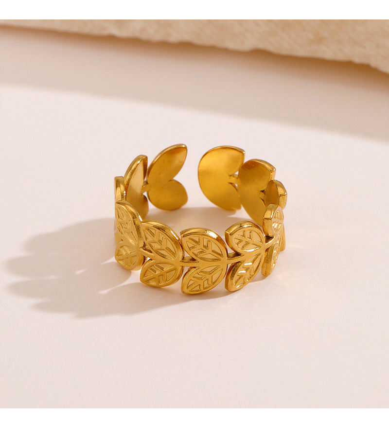 Leaves Open Ring [304 Stainless Steel 18K Gold Plated]