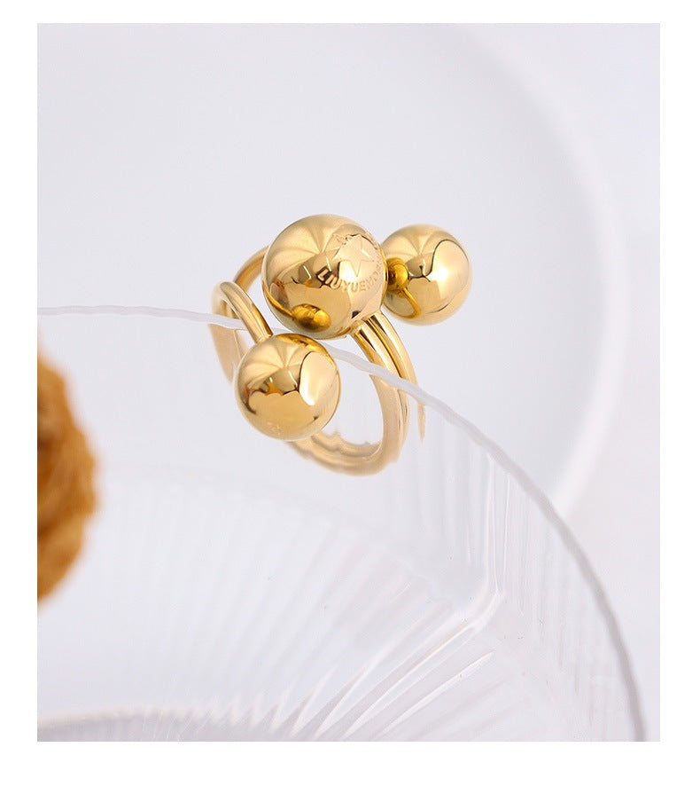 Gold Beads Ring [304 Stainless Steel, 18K Gold Plated]