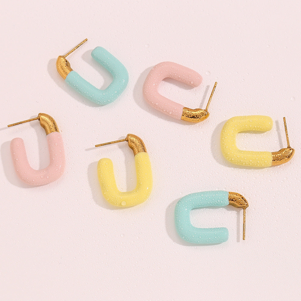 Pastel U Shaped Earrings [304 Stainless Steel,18K Gold Plated]