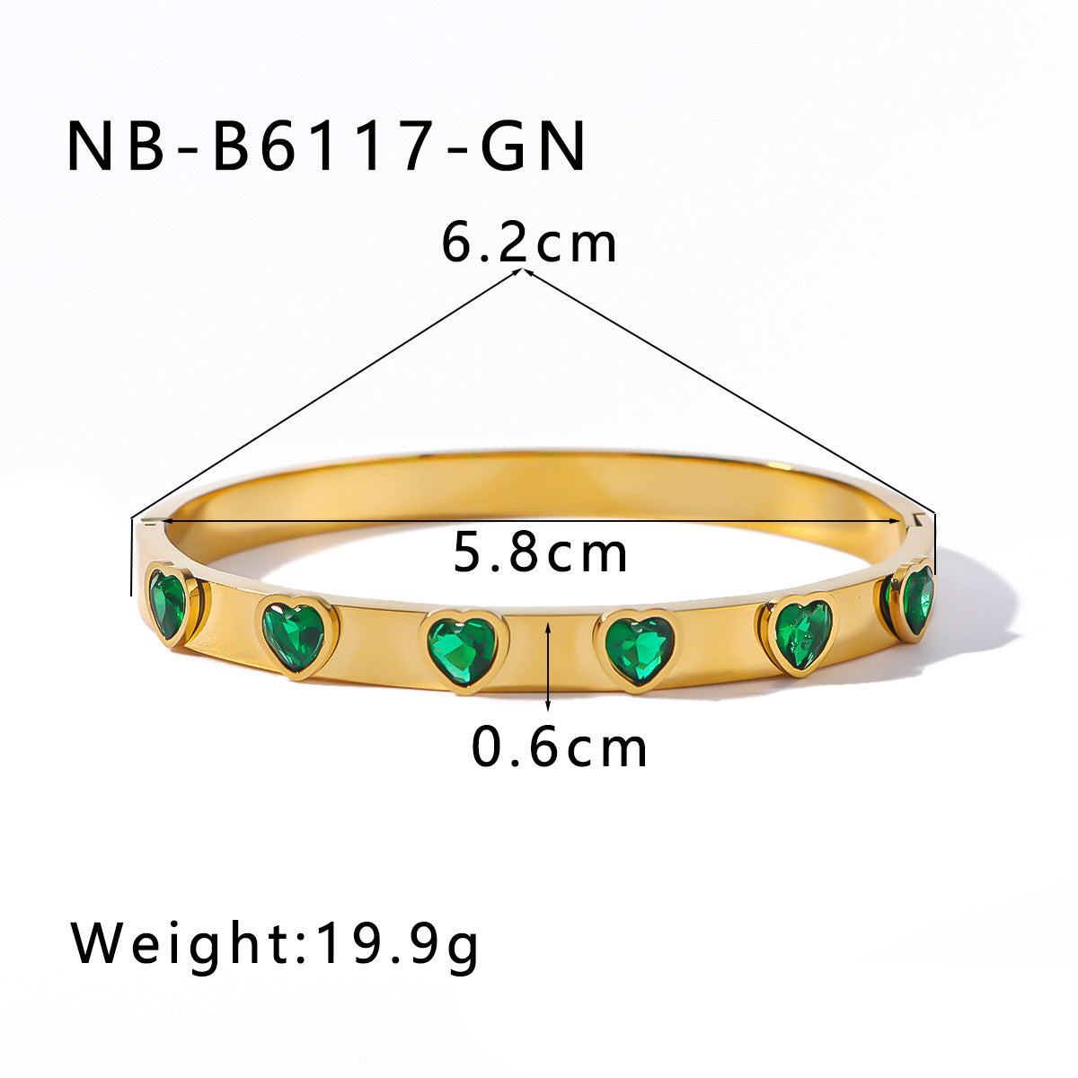 Heart Shape Zircon Bangle Bracelet [304 Stainless Steel, 18K Gold Plated]