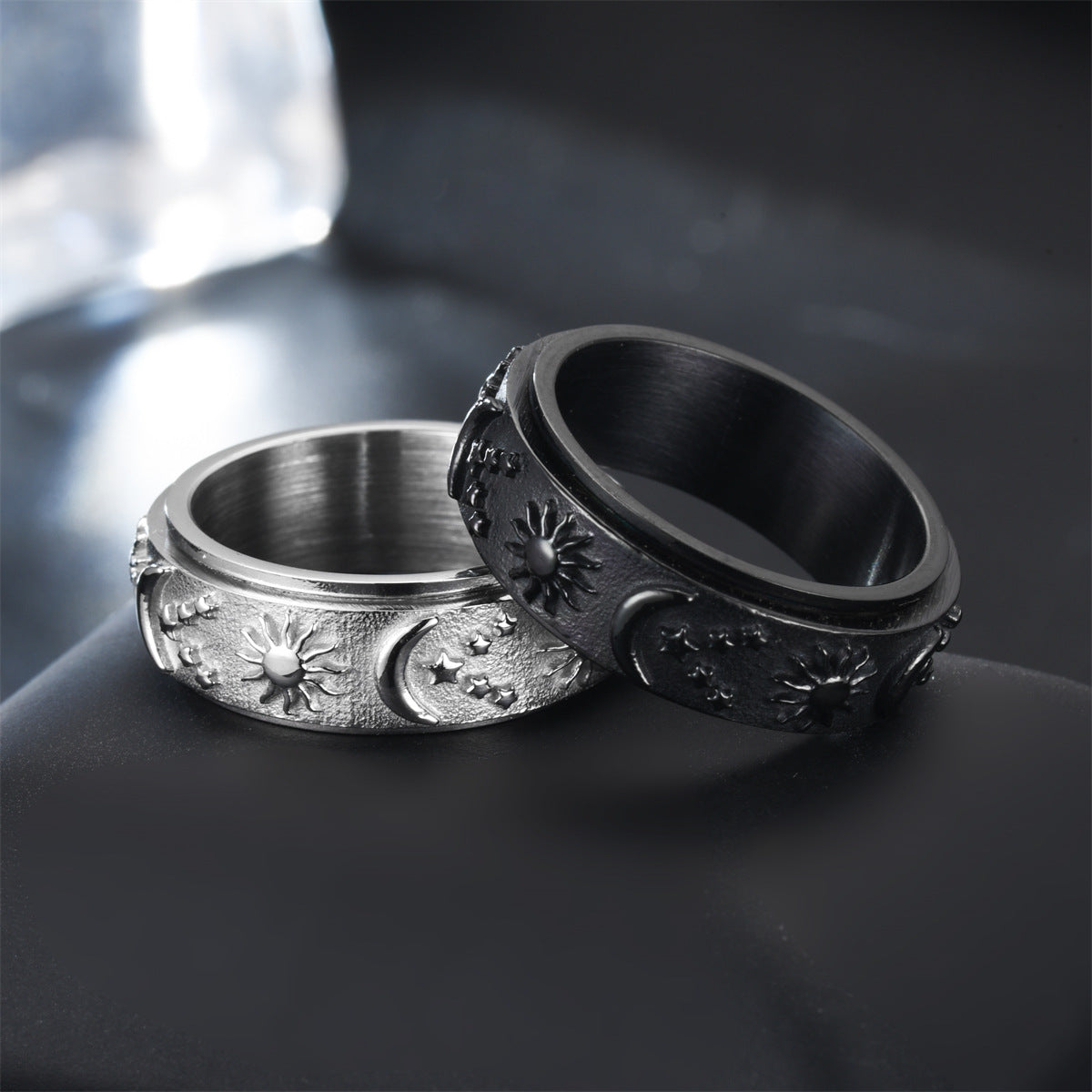 new style decompression star moon stainless steel rotatable ring