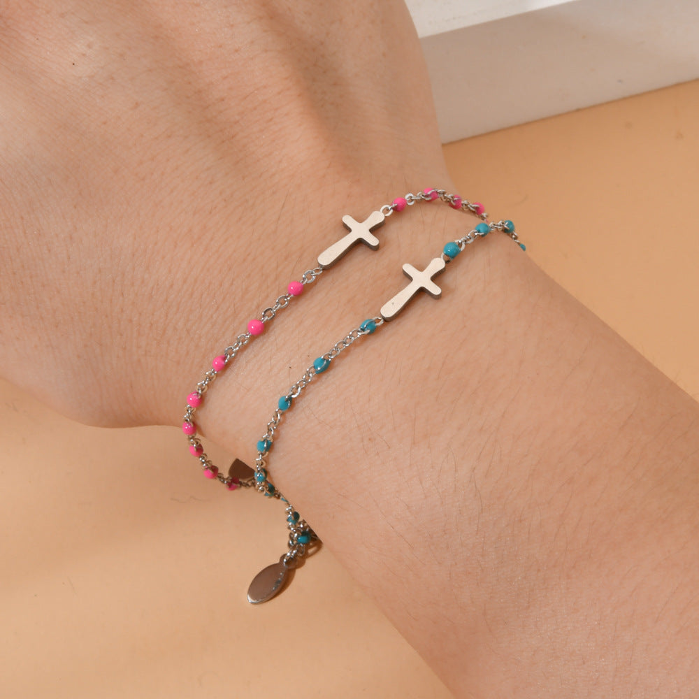 Enamel Cross Bracelet [Stainless Steel]