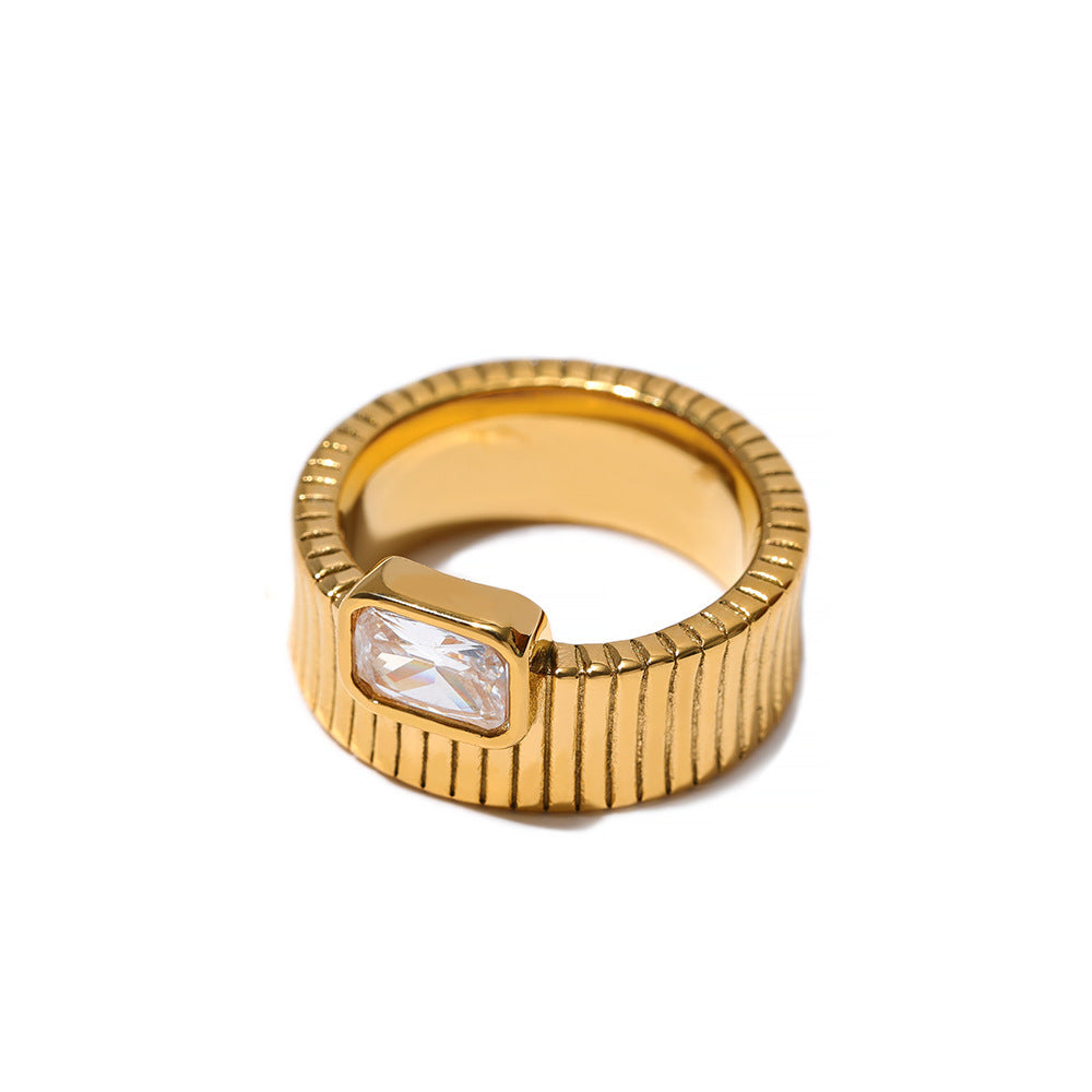 Retro Plating Square Zircon Ring [304 Stainless Steel 18K Gold Plated]