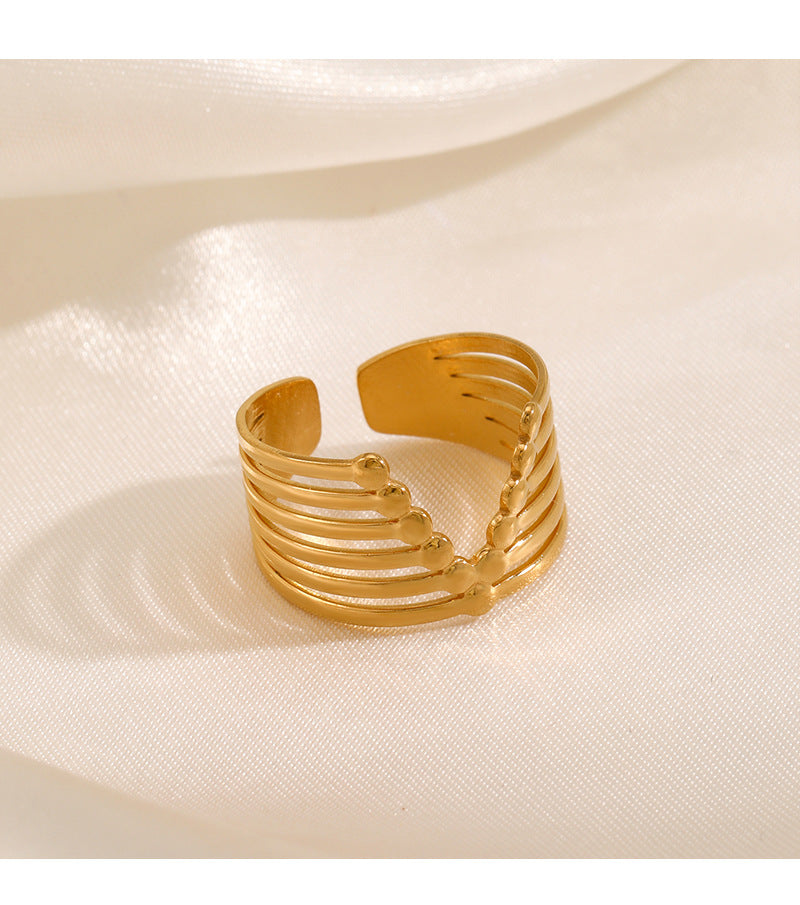 V Shape Open Ring [304 Stainless Steel 18K Gold Plated]