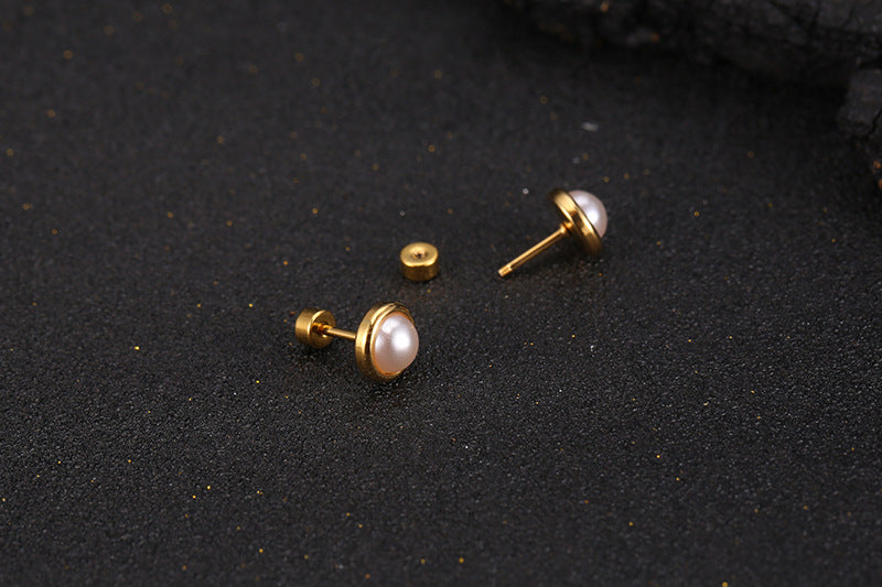 Flat Pearl Stud Earrings [304 Stainless Steel]