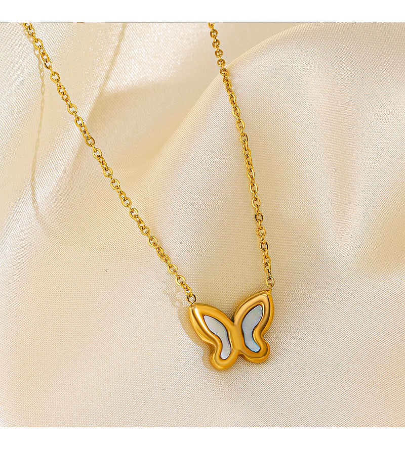 White Butterfly Shell Earrings/Necklace [304 Stainless Steel,18K Gold Plated]