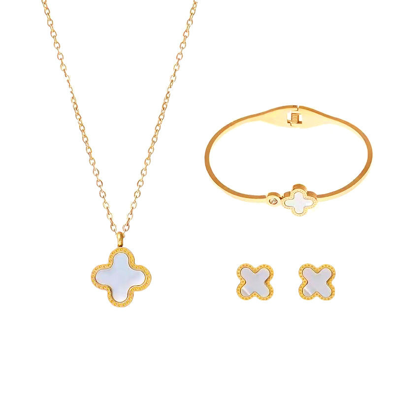 Four Leaf Clover Acrylic Jewelry Sets [304 Stainless Steel, 18K Gold Plated]