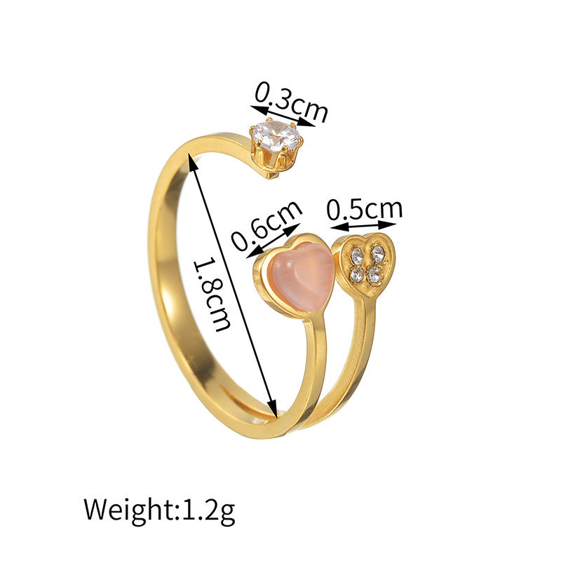 Heart Shape Stone Open Rings  [304 Stainless Steel]