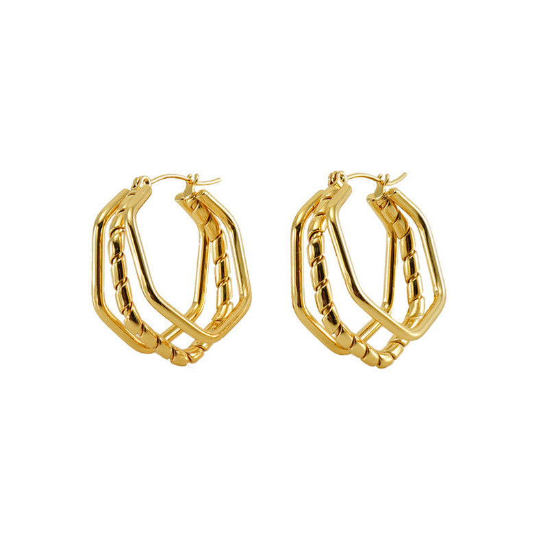 Geometric Solid Color  Hoop Earrings [304 Stainless Steel,18K Gold Plated]