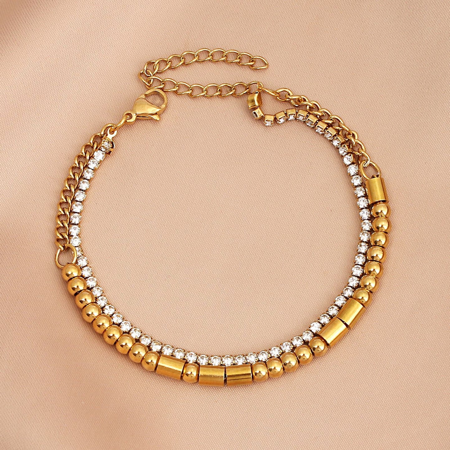 Lettera Braccialetti di schede a catena Rhinestones [304 in acciaio inossidabile, oro 18K placcato]