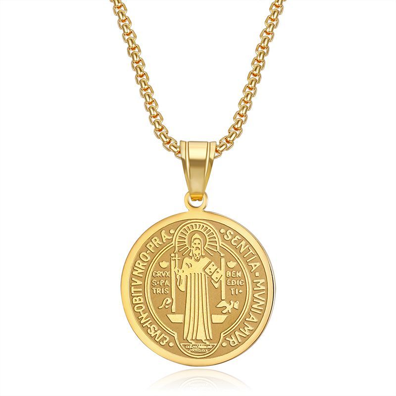 Saint Round Pendant Necklace [304 Stainless Steel]