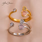 Heart Shape Stone Open Rings  [304 Stainless Steel]